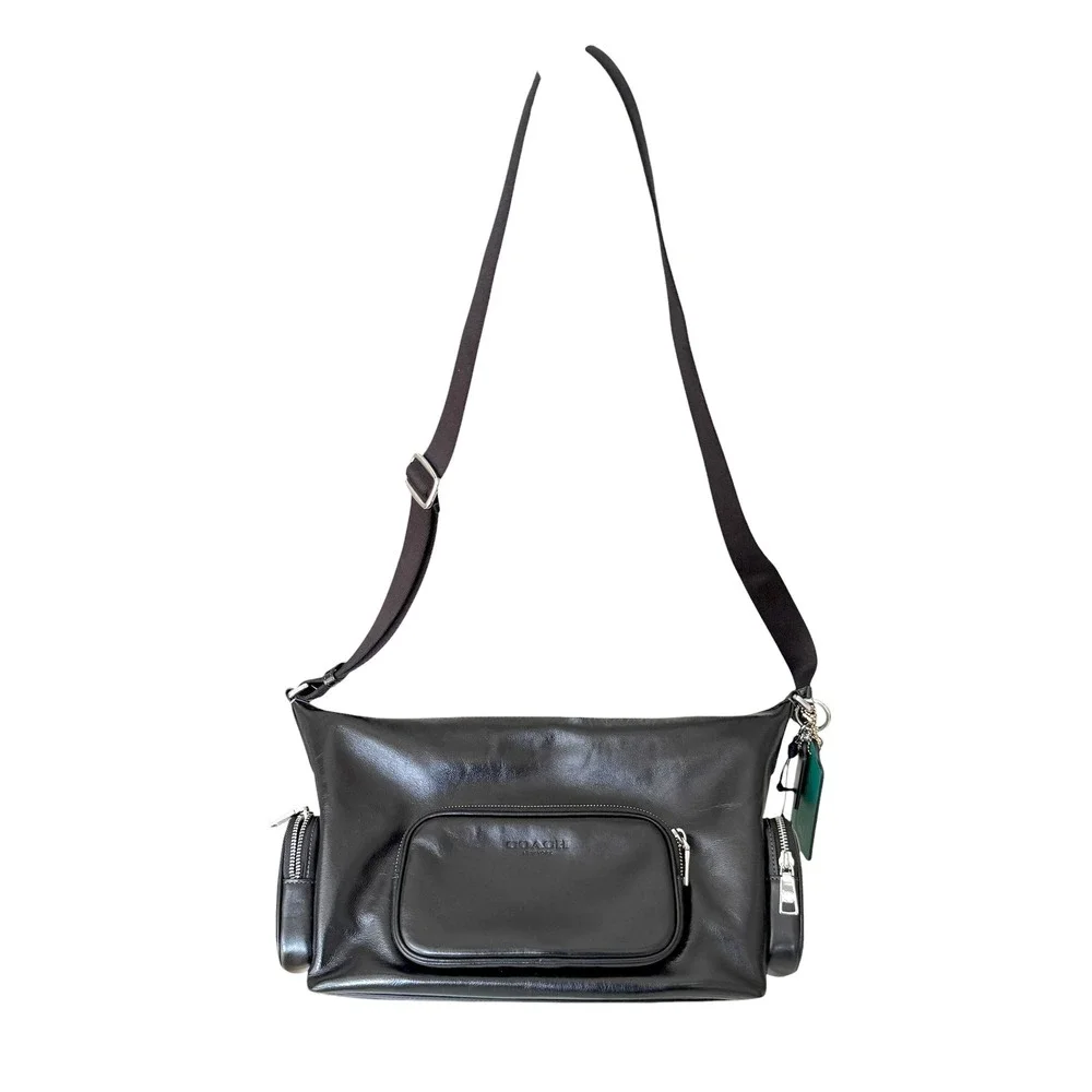 Coach Finn Crossbody Bag CDY58 Pockets And Charms Silver Shiny Black